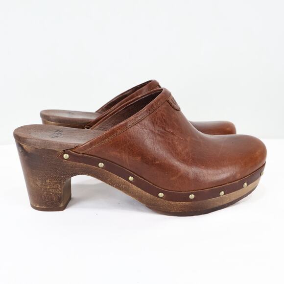 UGG Women's Abbie UGG Leather Clogs Brown Size US 6 EU 37 - Picture 3 of 12